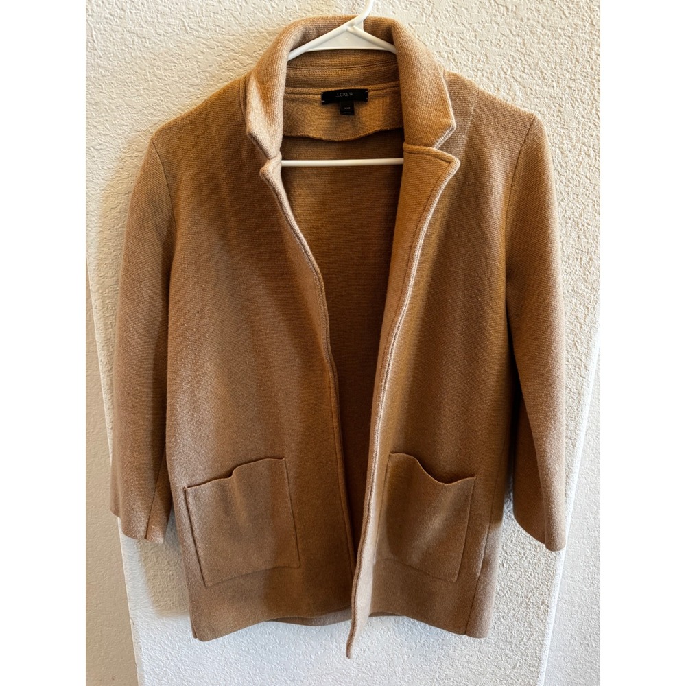 J.Crew Sophie Open Front Blazer Sweater Camel Tan Merino Wool Blend XXS